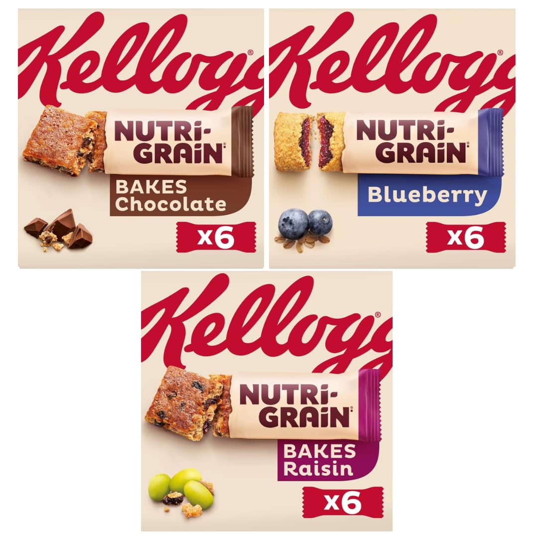 Snack Bar Bundle with Nutri Grain Chocolate Chip 6x45g, Raisin 6x45g & Blueberry 6x37g (3 Pack)
