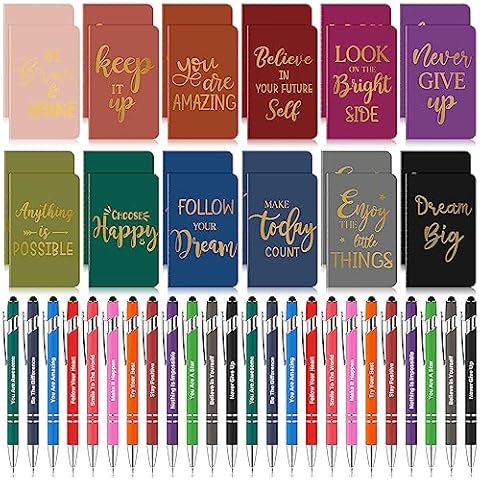 48 Pcs Bulk Motivational Pens Inspirational Notepads Set, Small Pocket Motivational Quote Notebooks and Ballpoint Pens, Mini Journals Gift Set for Kids Students Teachers School Office Prizes Supplies Cover