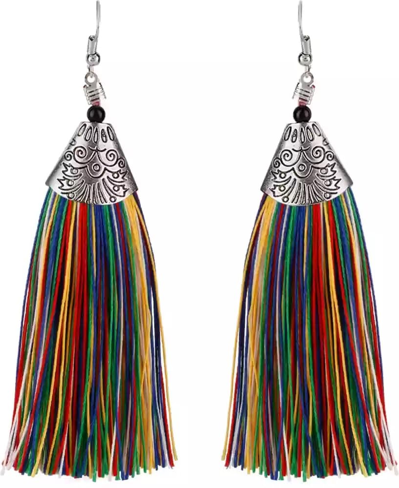 Zeniso® Beautiful Multi Silk Fabric Long Tassel Thread Earrings for Girls and Women For Party & Function. (B0D8LCZZSX) Amazon Price History, Amazon Price Tracker