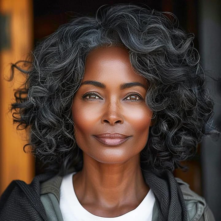 SOUL LADY Salt And Pepper Grey Wigs, Body Wave Headband Human Hair Wigs For Seniors Silver Gray Body Wave Headband Wig Non Lace Bob Wig 14 Inch