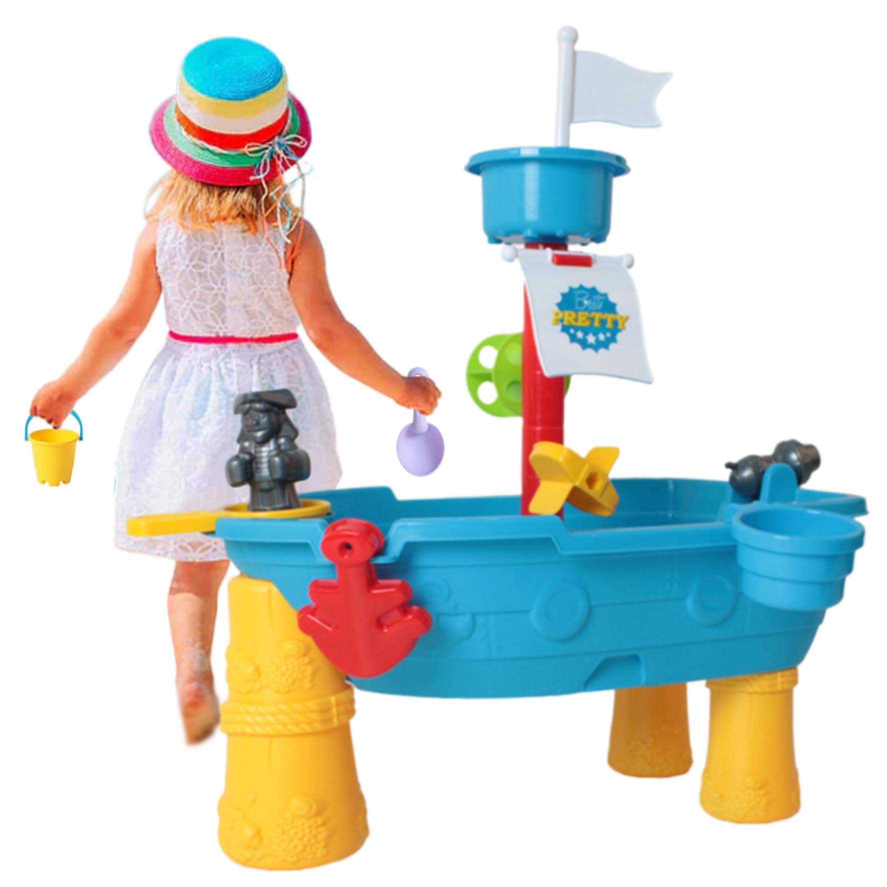 Jorzer Cliner à Eau pour Tout-Petits 17pcs / Ensemble Pirate Ship Kids Niveau à Eau extérieure Summer Beach et Accessoires Sand Bureau Sand Toys Sensory for Boy and Girls Enfants âgés de 3 à 6 Ans