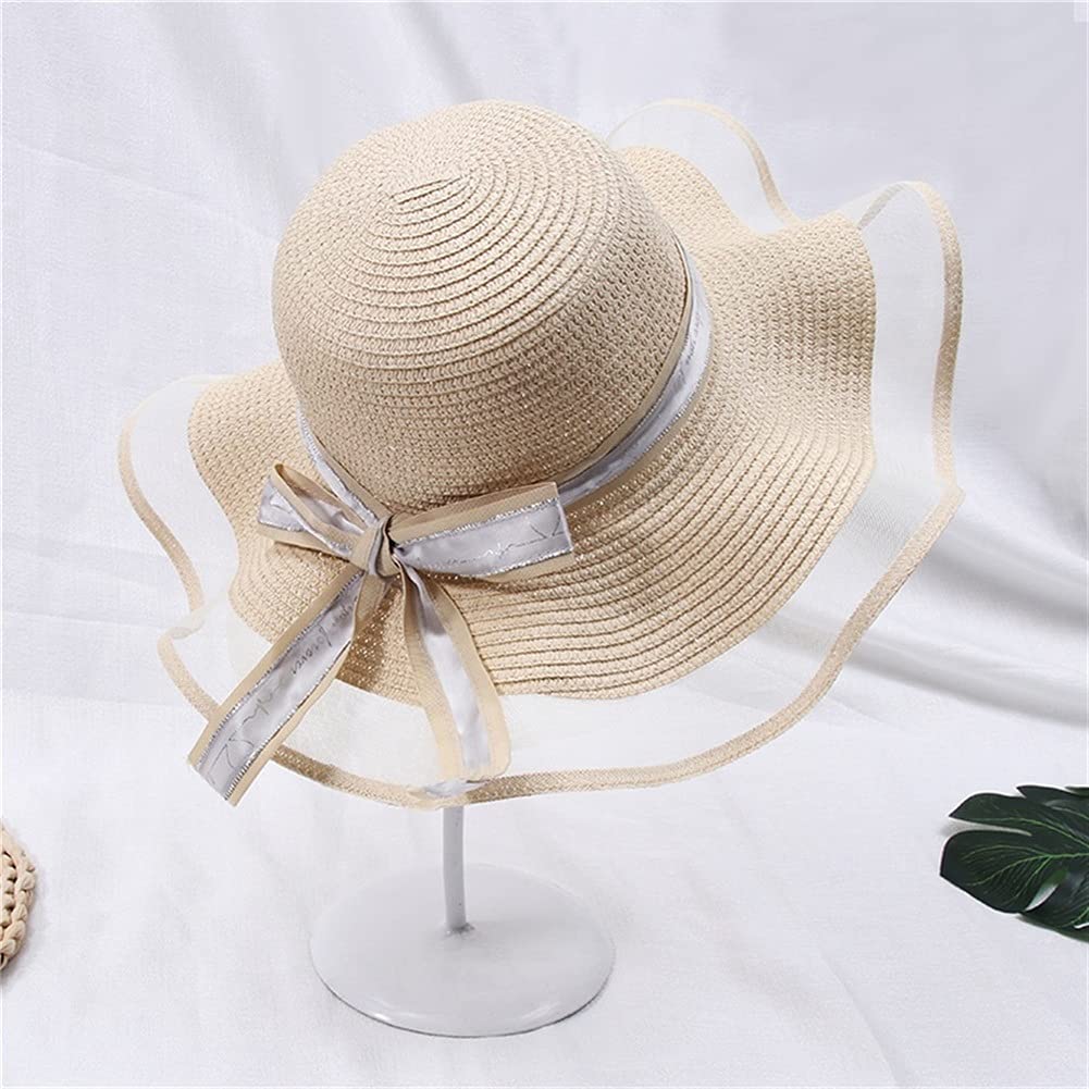 Sombrero de Sol de Verano con Lazo de Encaje para Mujer, Sombreros de Paja de ala Ancha Grande, sombrilla, Gorra de Panamá, Sombrero de Playa (Color : D, tamaño : Mcode) (D Mcode)