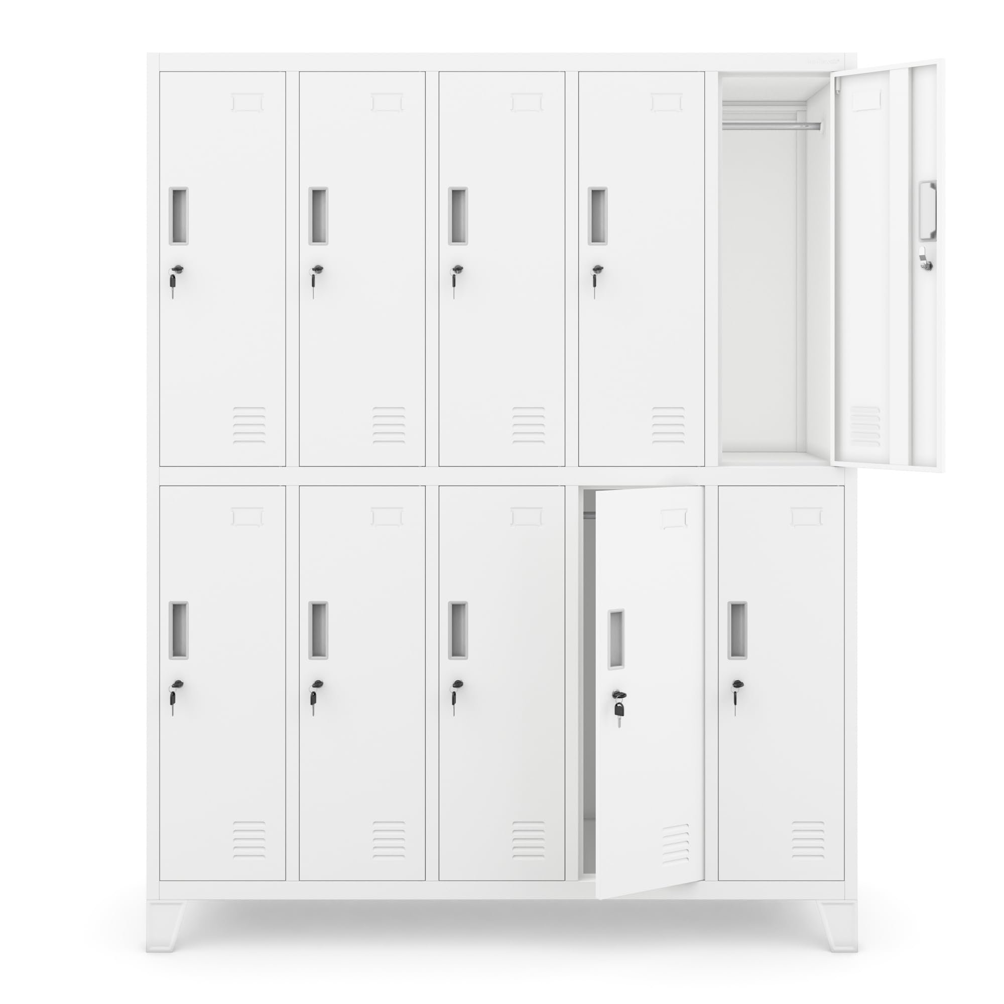 Jan Nowak Armadietto spogliatoio Armadio metallico con 10 Scomparti Fessure di ventilazione Rivestimento in polvere 172 cm x 136 cm x 45 cm (Bianco)