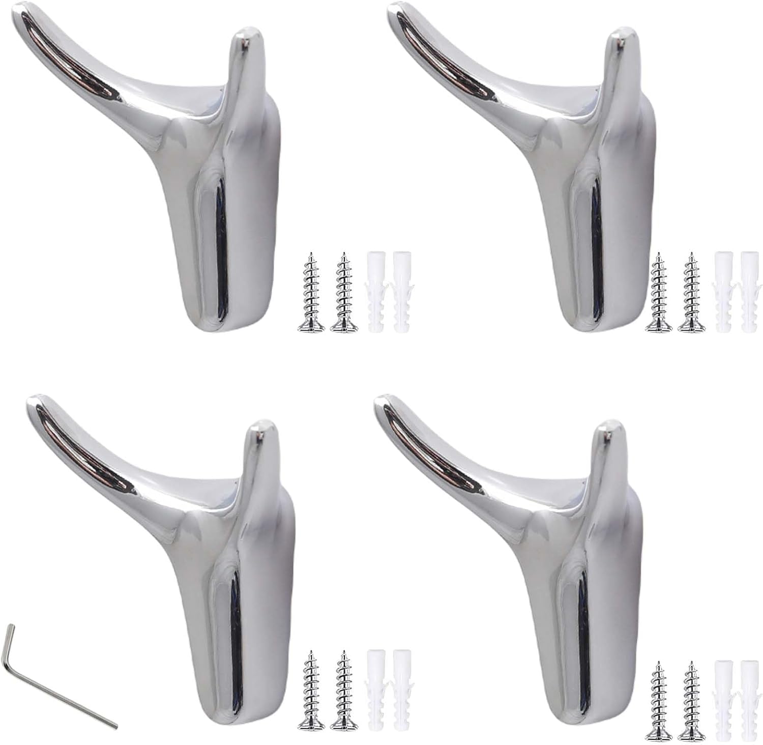 Paqwtyb Bright Silver Hooks, 4 Pack Ox Horn Metal Decorative Hook Wall-Mounted Coat