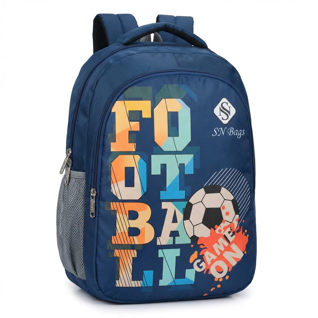 Football Print School Backpack for Boys & Girls, Durable Polyester Fabric, Water Resistant Daypack for Students, Multiple Compartments, Maroon Colour, Ideal for Academic Use & Travel (Blue)-image-16
