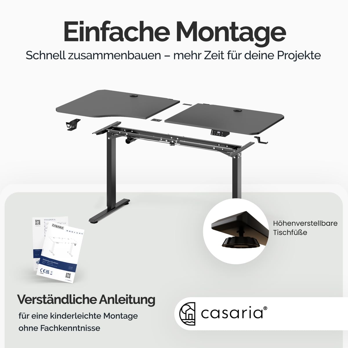 Casaria® Höhenverstellbarer Schreibtisch 160x75 cm elektrisch mit Kopfhörerhalter Tassenhalter Modern Büro Gaming PC Computer Tisch Schwarz Carbon-Optik
