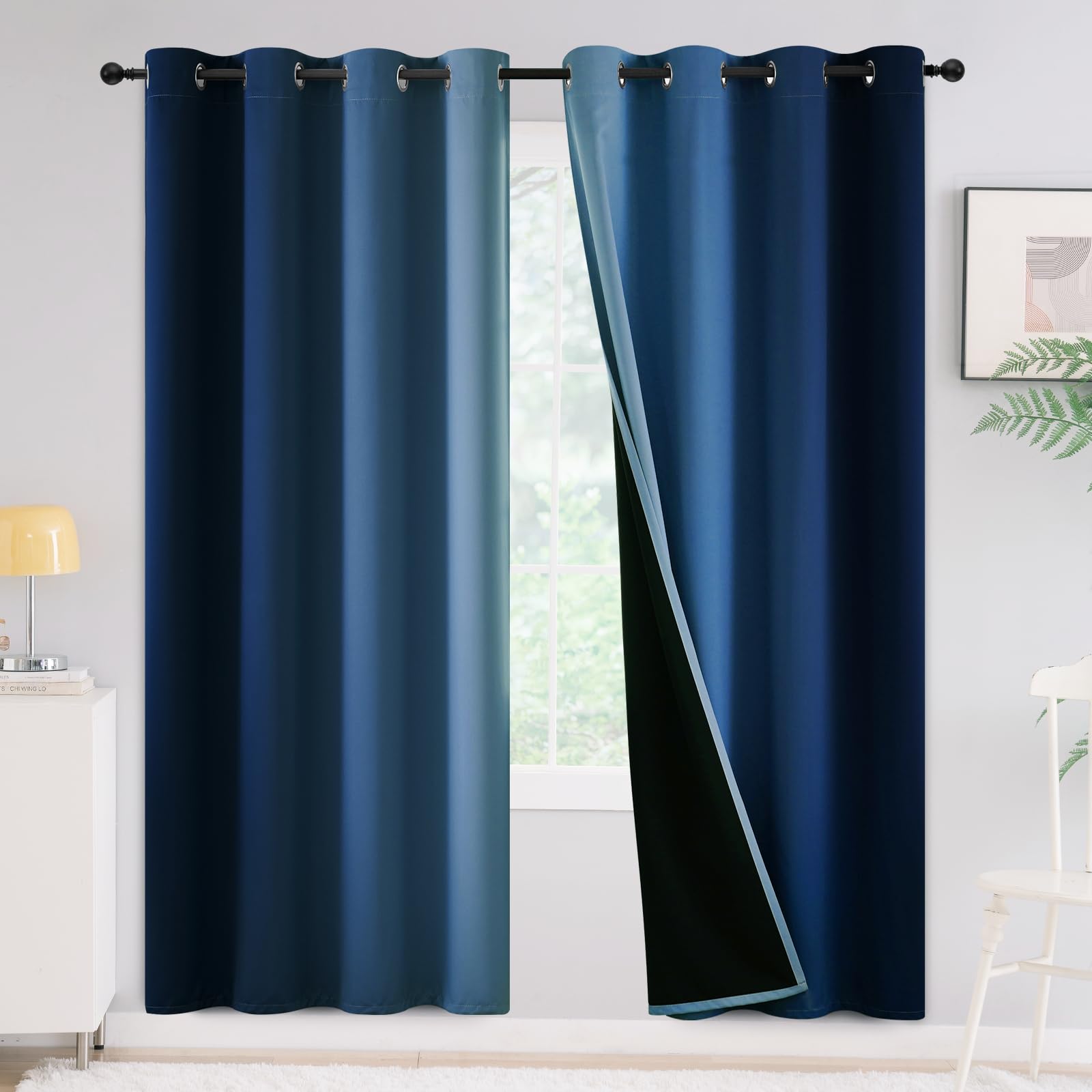 Yakamok Blue Blackout Curtains 72 inches Long for Living Room