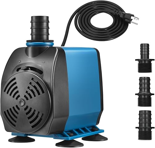 Bomba de fuente de agua de flujo ajustable de 800 GPH para exteriores con 3 boquillas (12 pulgadas, 58 pulgadas, 34 pulgadas), bomba de tanque de