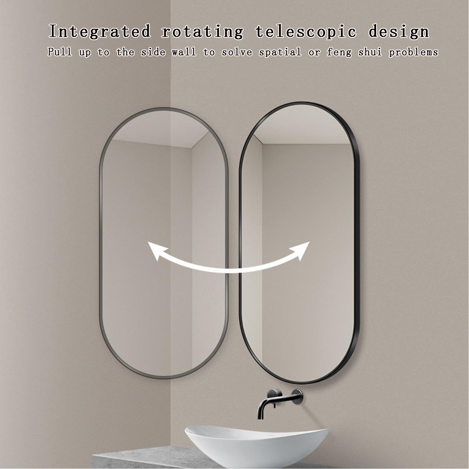 Espejo de esquina de baño, espejos de vanidad de esquina, espejo pivotante de montaje en pared con marco metálico y brazo extensible giratorio, vertical y horizontal,White-30 * 60cm