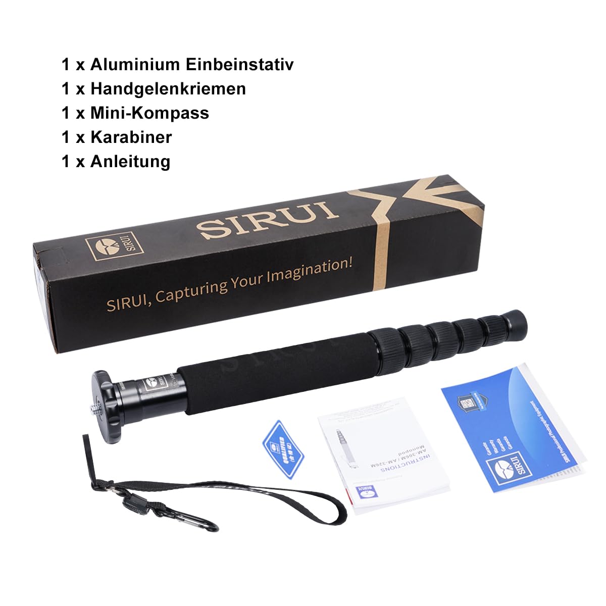 SIRUI P-306 Einbeinstativ Kamera Reise Monopod, Aluminium 0.56kg Stativ, 6 Sektionen, leichtes kompaktes Reisestativ, Max 155cm, 39,2cm Packmaß, Max Last 8kg
