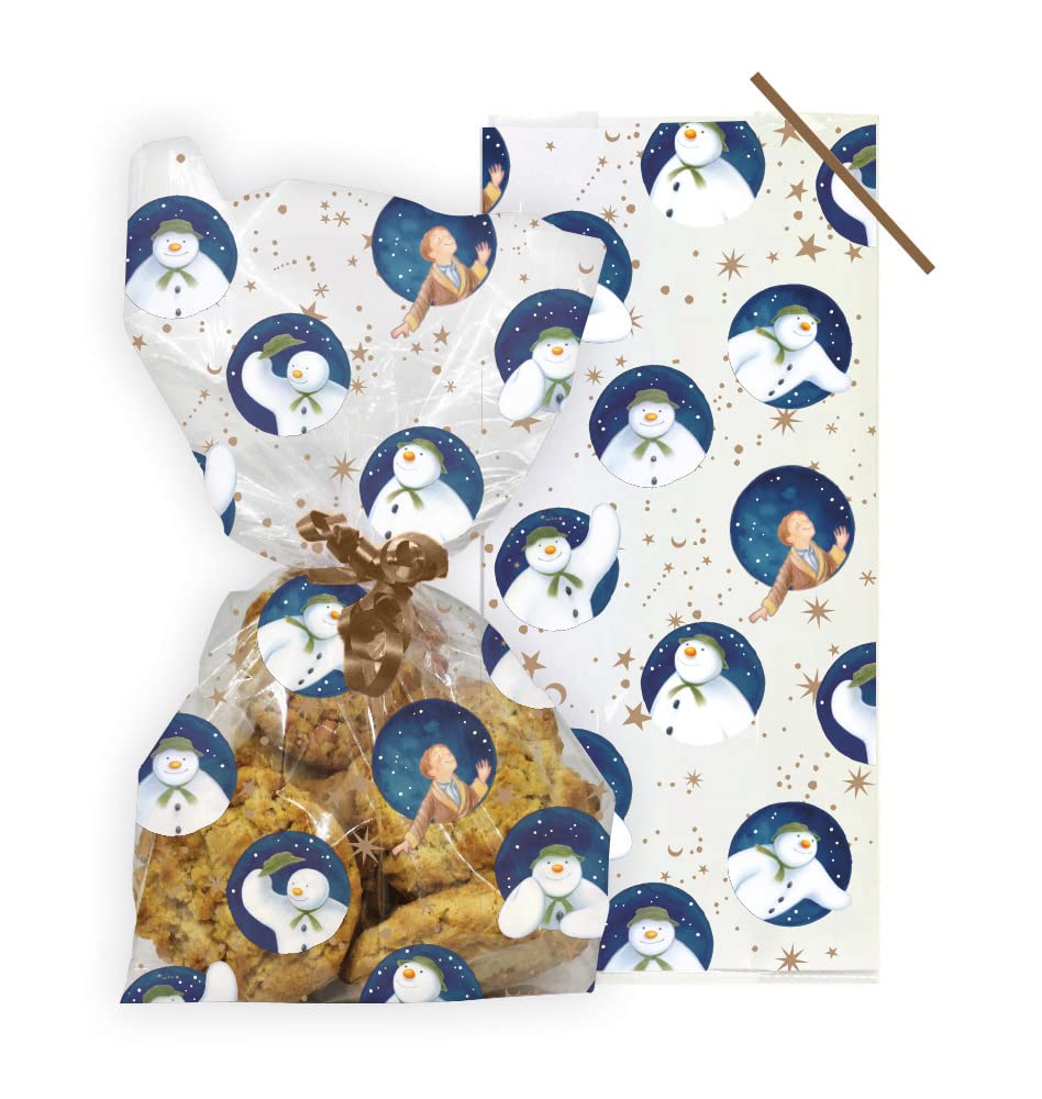 Anniversary House 20pcs Christmas Snowman Cellophane Bags - Clear Treat Bags with Twist Ties - Food-Safe & BOPP Plastic Bag for Cookies, Sweets, Party Favours & Christmas Gifting