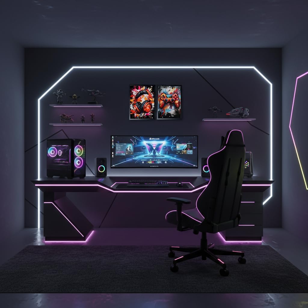 Gaming Wall Art Set of 2 Framed, Colorful Game Controller and Headset Wooden Frame Canvas Prints, Ready to Hang Gamer Wall Decor for Bedroom Game Room Living Room, 16x12 Inch