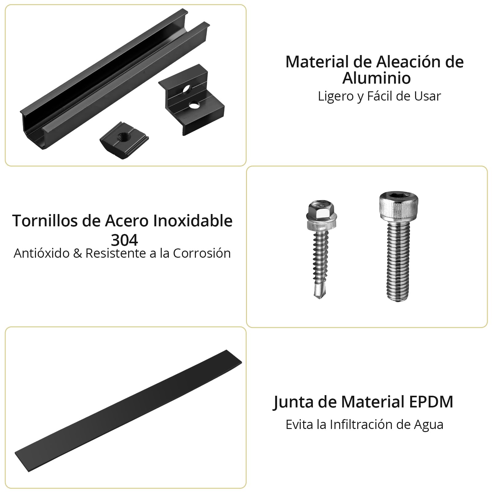 Anbte 6 Piezas Kit Soportes de Paneles Solares, 6 Rieles Perfiles de Aluminio de 200 mm, 6 Abrazaderas para Panel Solar de Z de 30 mm / 35 mm,18 Tornillos para La Instalación de Paneles Solares-Negro