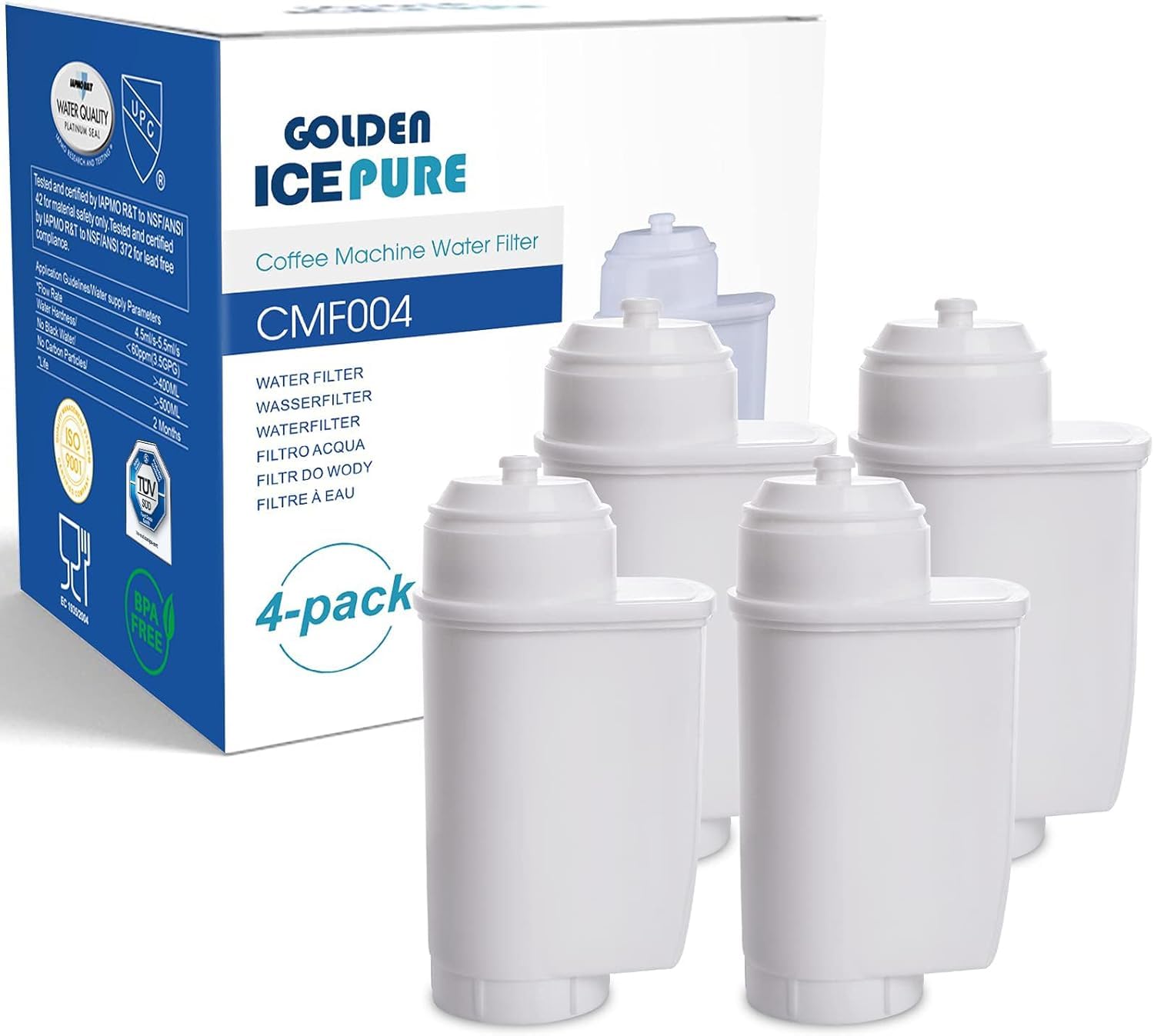 GOLDEN ICEPURE Fully Automatic Coffee Machine Water Filter for Siemens® EQ Series, EQ3/EQ6/EQ9, EQ500, S700, Brita® Intenza 575491, Bosch® TCZ7003, NSF Certified, 4 Pieces