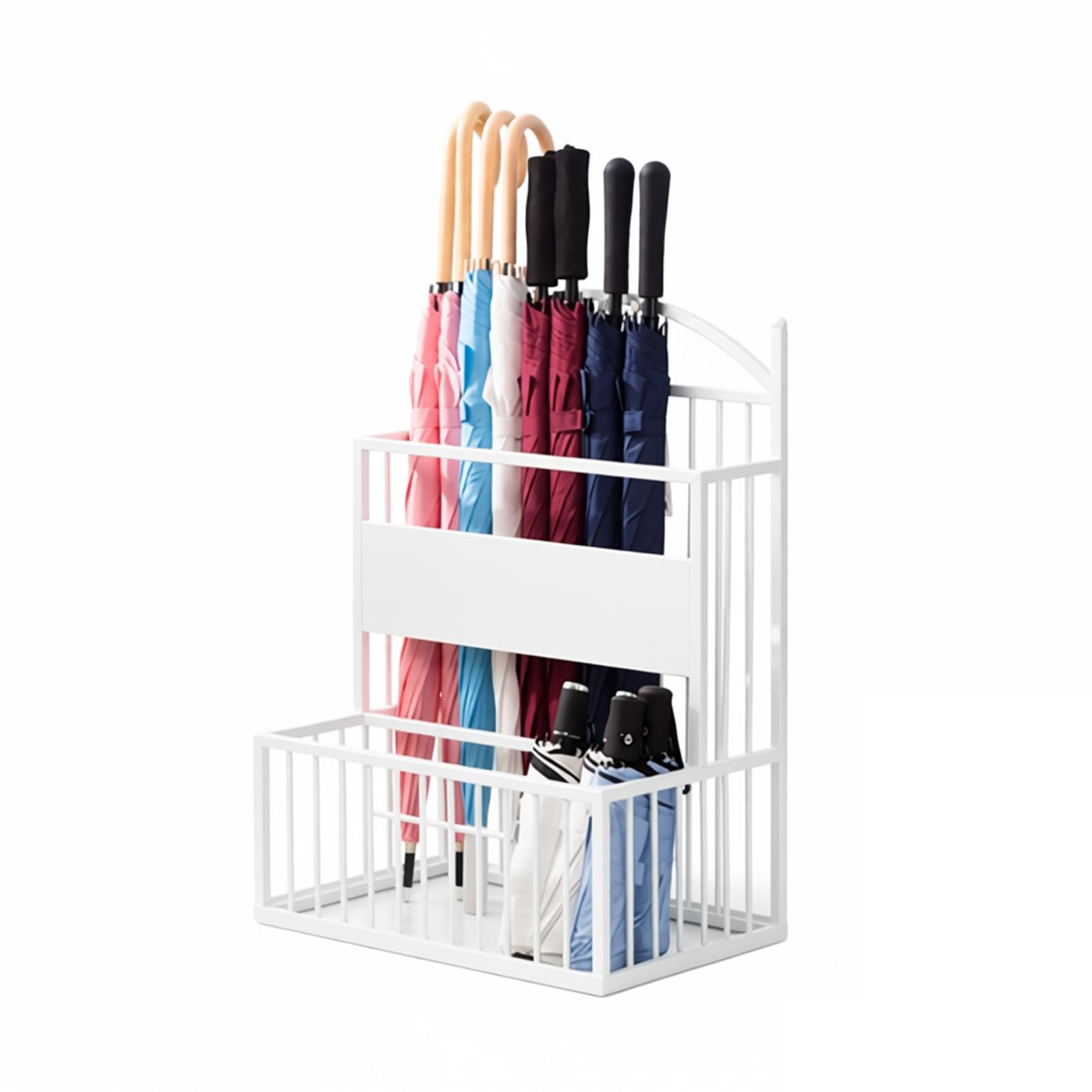 HYLYGFH Iron Umbrella Stand with Drip Tray - Floor-Standing Umbrella Holder for Home, Office, Hotel Lobby - Stylish White Design (36x25x60cm)