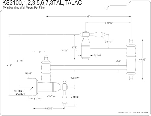 Miniatura 2 de Kingston Brass KS3108TAL Tudor - Grifo de llenado de ollas para montaje en pared, 13 pulgadas de longitud, níquel cepillado