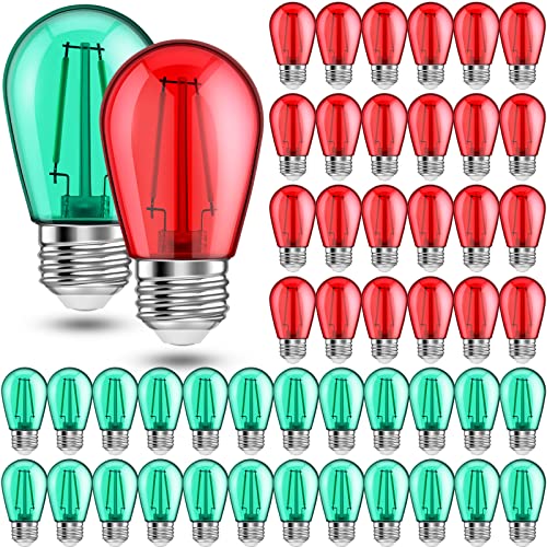 Lanties 50 Pack Christmas S14 Light Bulbs Red and Green Light Bulbs