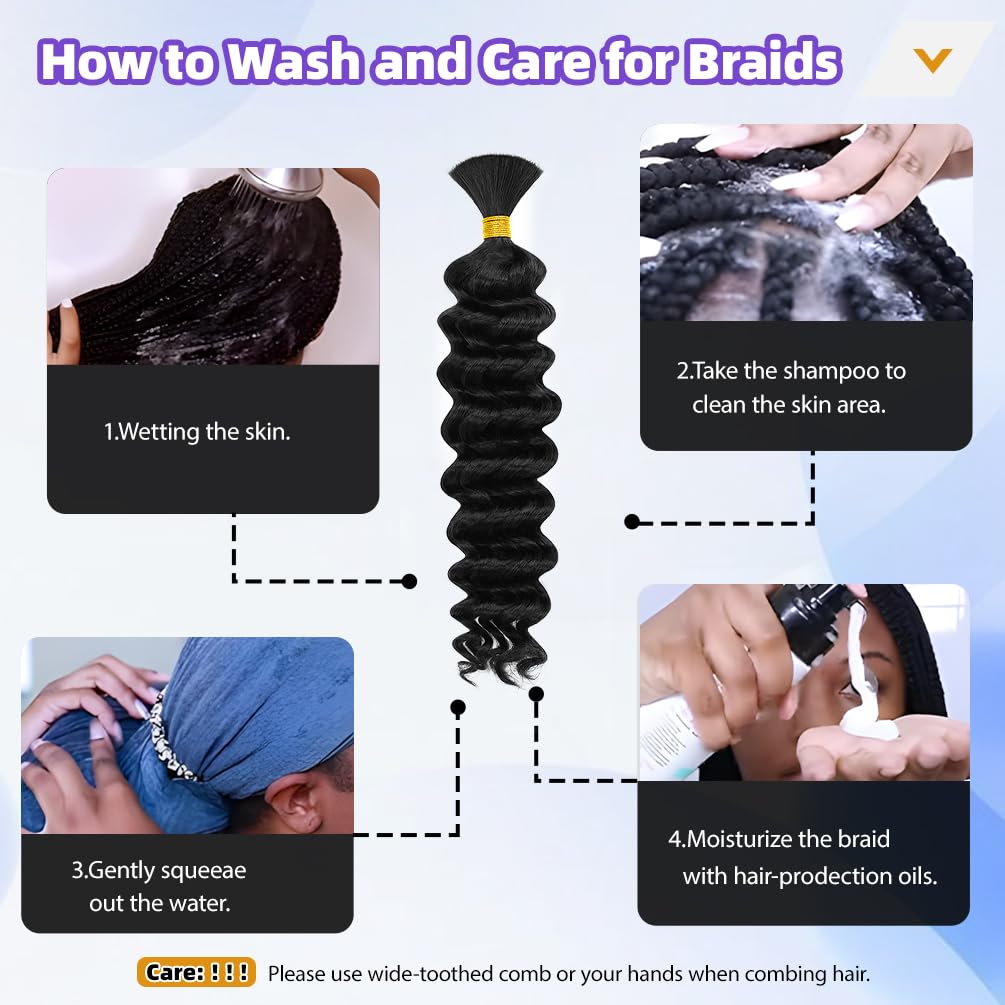 Deep Wave Human Braiding Hair for Boho Braids – 16 Inch 40g 1 Bundles/Pack Auburn Ginger, 100% Unprocessed 12A Brazilian Virgin Hair Bulk, No Weft, Wet & Wavy Curly Knotless Extensions