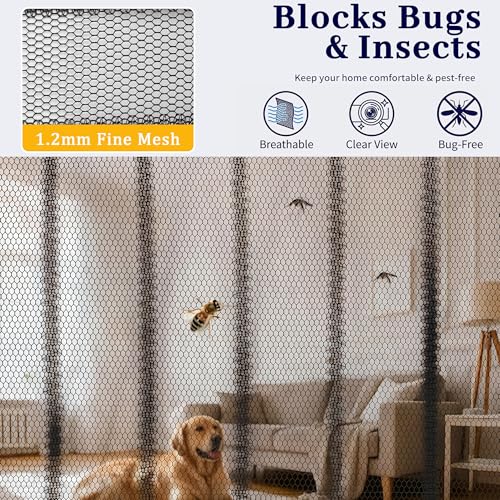 38" x 83" Magnetic Screen Door w/ 36 Magnets & Weighted Bottom (Black) - image 5