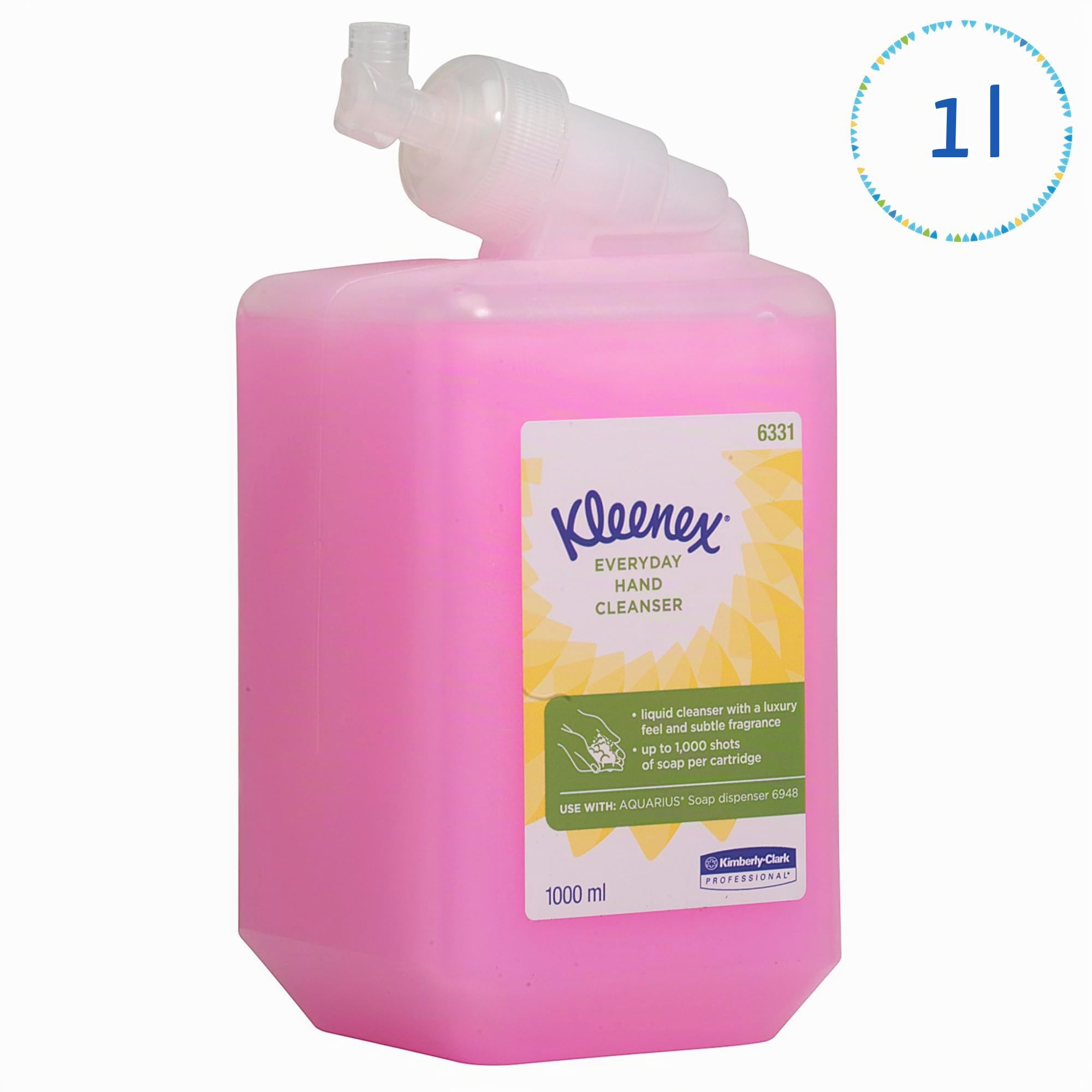 Kleenex Seife 6331, rosa Handseife mit angenehmer Duftnote für die tägliche Anwendung, bis zu 1000 Portionen per Handreiniger-Kassette, 6 x 1 L
