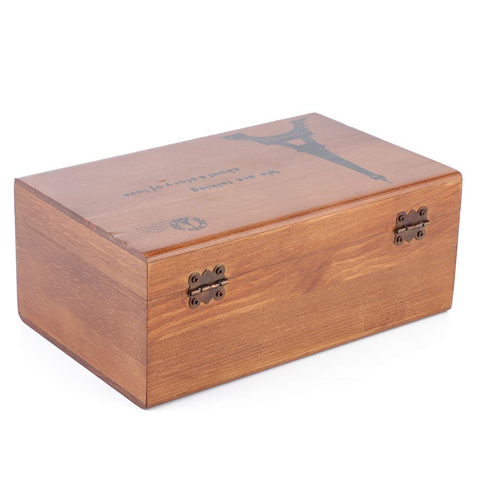 Scatola di cucito vintage multifunzione con archiviazione del filo, testa in legno di pino, strumento per maglia e cucito fai-da-te con motivo di ferro retrò (Tower set box)