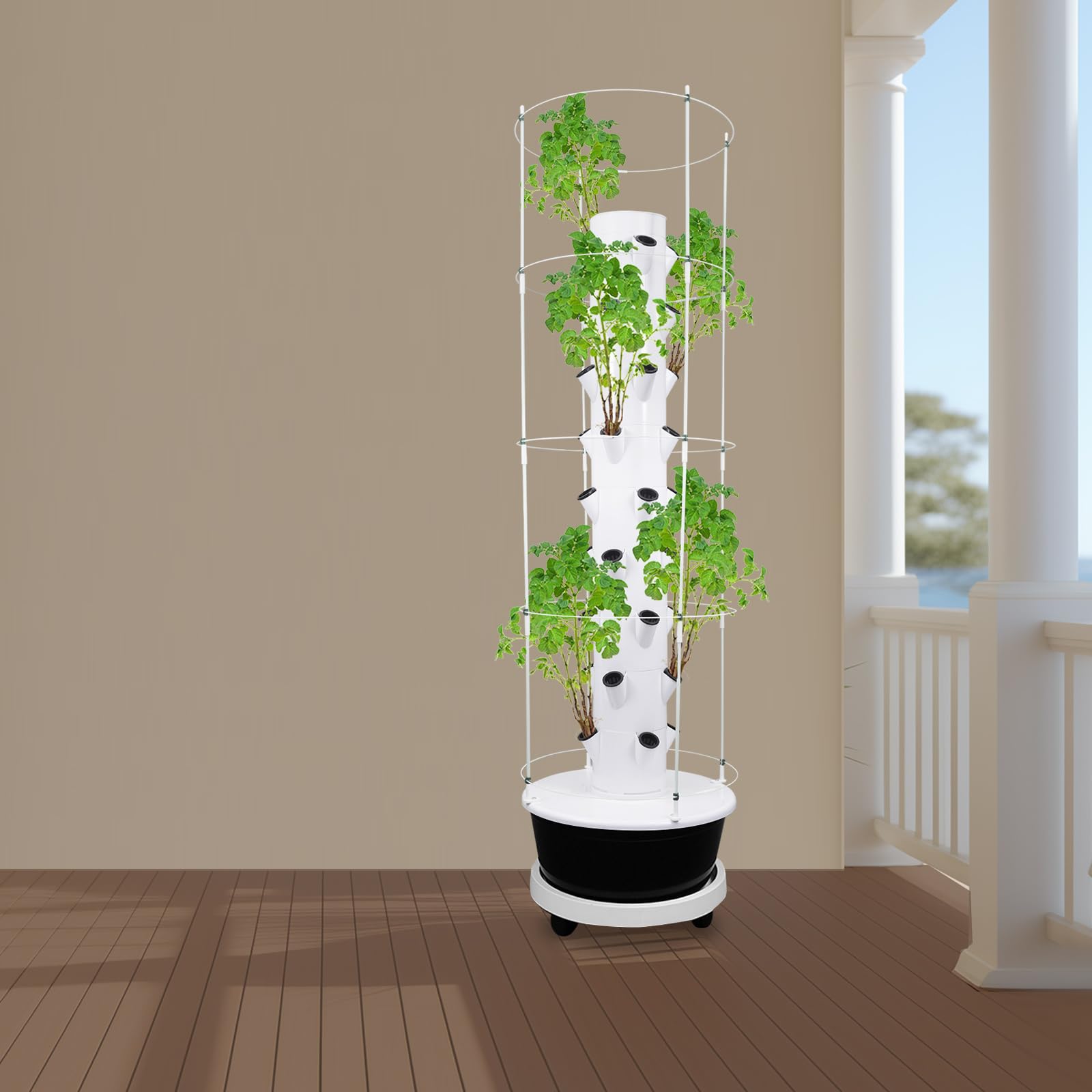 Hydroponic Tower Garden Kit de culture de jardin 36 trous avec cadre de support d'escalade, pompe submersible et minuterie pour fleurs, légumes, légumes à feuilles, herbes (réservoir d'eau