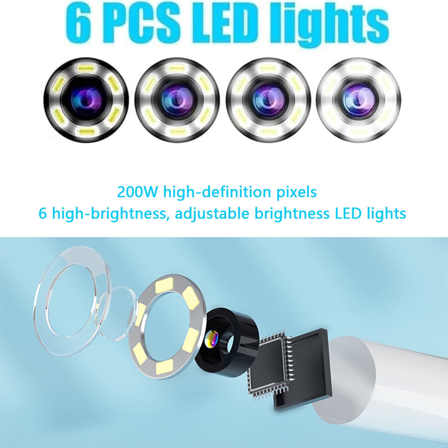 Cámara de oído con Pantalla, otoscopio con 6 Luces LED, cámara de eliminación de Cera de oído, Herramienta de eliminación de Cera de oído, protección de espéculos,3.9mm
