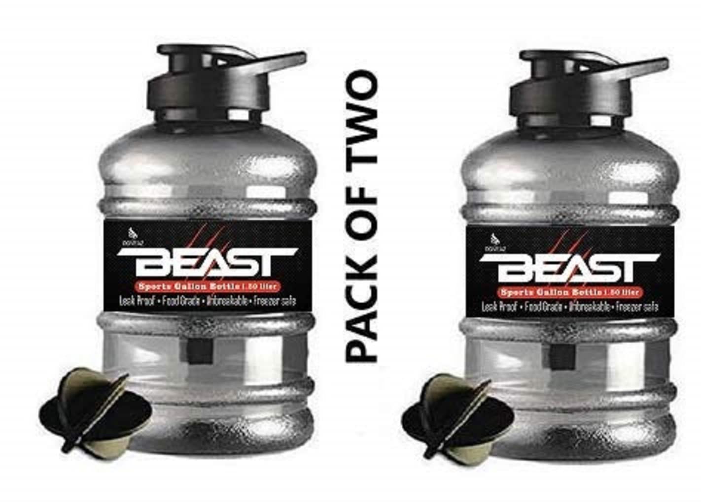 DOVEAZ® Beast Sports Water Bottle for Gym, Protein Shaker Bottle, Gallon Water Bottle (1.5 LTR) with Mixer Ball and Strainer (Black and Black, Pack of 2) (B0B37R9T2Y) Amazon Price History, Amazon Price Tracker