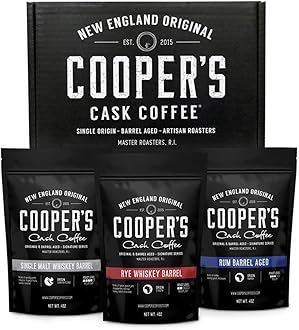 Bourbon Barrel Aged Coffee Ground Set, Single Origin Sumatra Whiskey, Ethiopian Rye, Rwanda Rum Roasted Coffee Beans (Ground, 4 Ounce (Pack of 3))