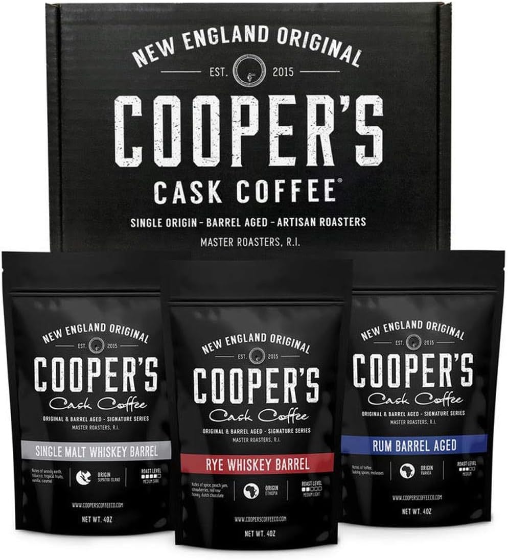 - Bourbon Barrel Aged Coffee Ground Set, Single Origin Sumatra Whiskey, Ethiopian Rye, Rwanda Rum Roasted Coffee Beans (Ground, 4 Ounce (Pack of 3))