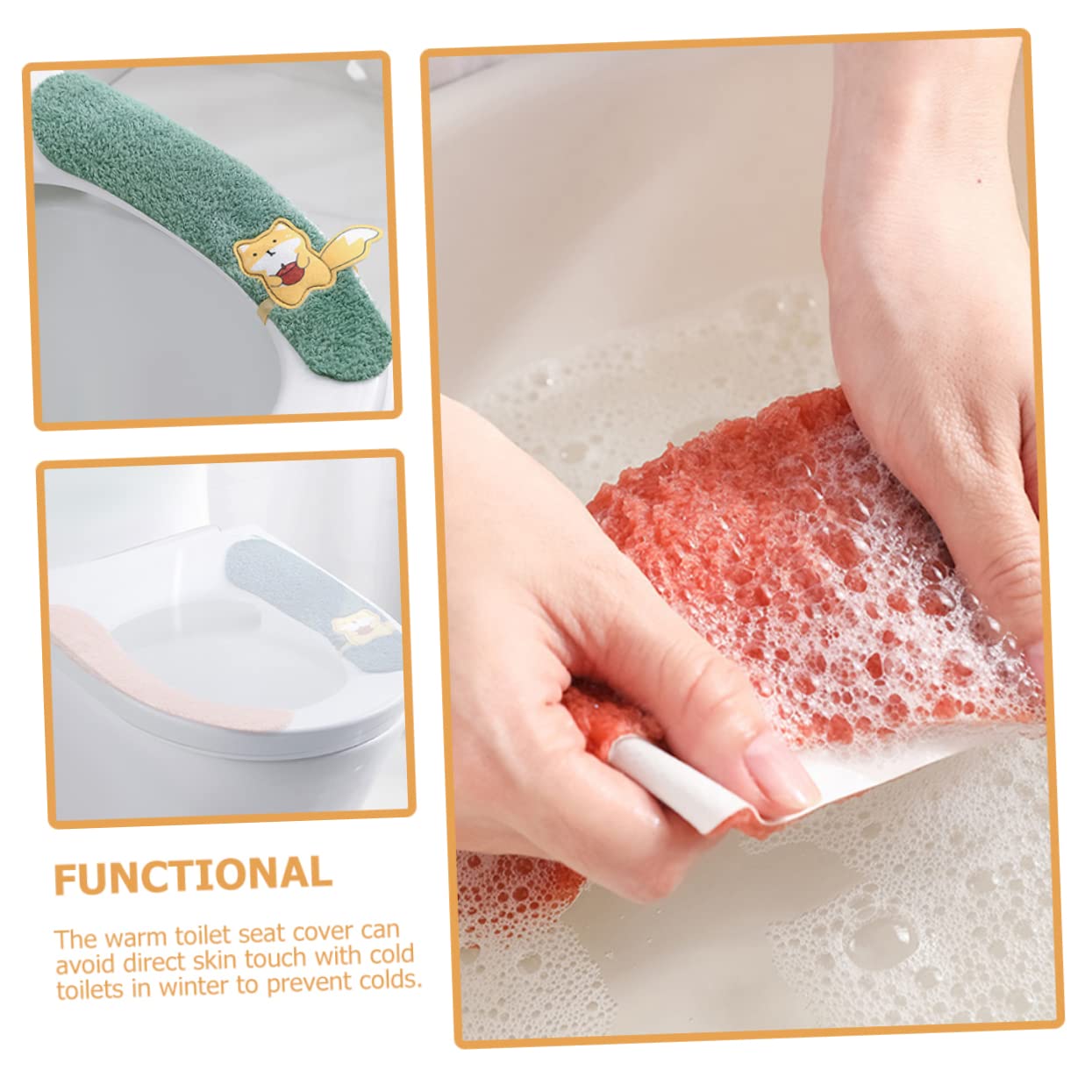 ORFOFE 2 Pack Toilet Seat Covers Washable Fiber Pads Warmer Seat Cover Set for Bathroom Random