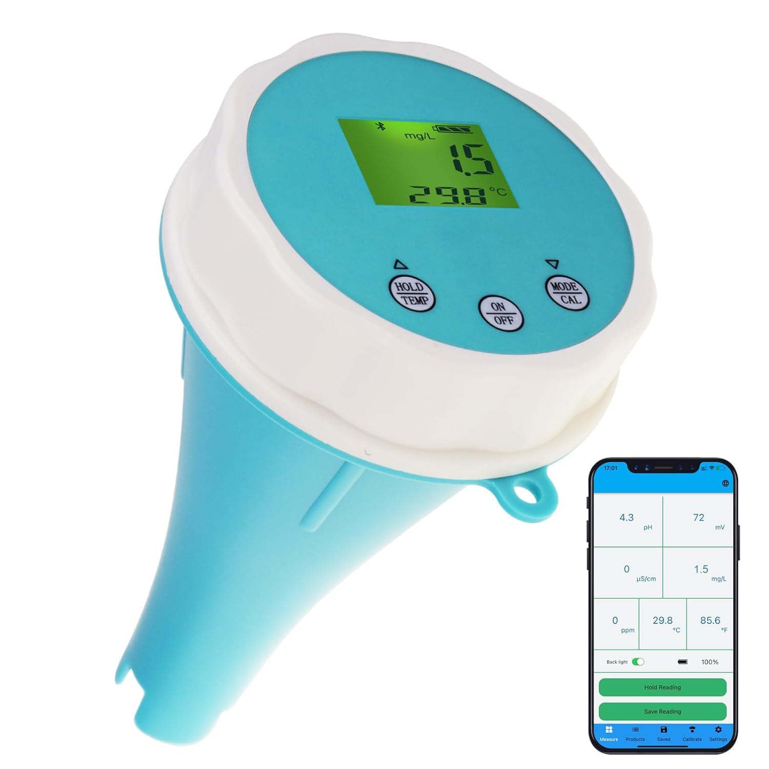 Photo 1 of 6-in-1 Wireless Water Quality Tester Bluetooth Floating Water Quality Monitor for Pools, Spas, and Hydroponics - pH, EC, ORP, Chlorine, Salinity, and Temperature Measurement