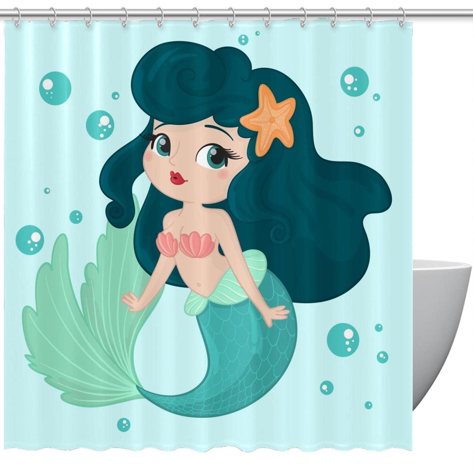 Tenda da doccia a forma di sirena, con citazione a coda di