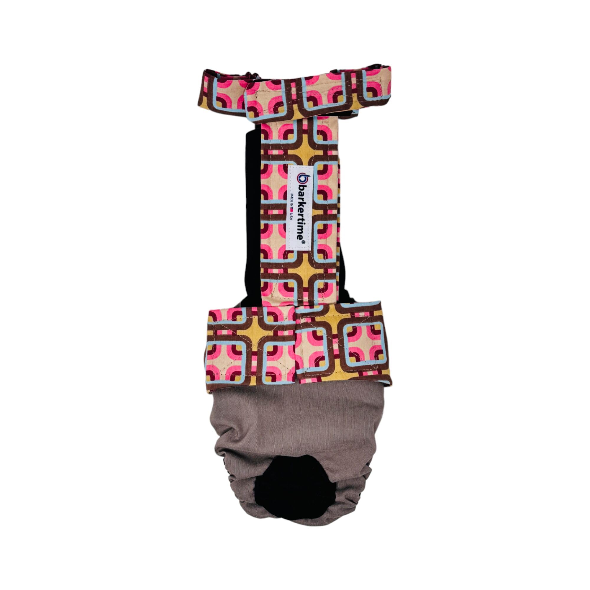 Barkertime Mid Century Pop on Beige Dog Diaper Overall, L, with Tail Hole - Made in USA