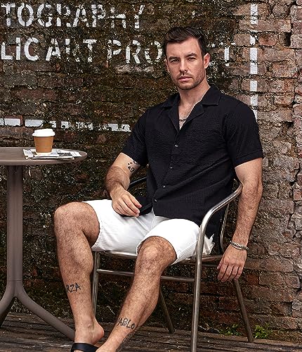 Image of VATPAVE Mens Striped Summer Shirt Casual Button Down Short Sleeve Beach Shirts Cotton Shirts for Men