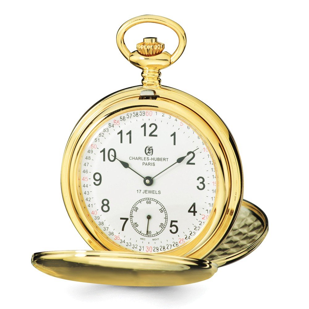 Charles Hubert IP-Plated Stainless Steel White Dial Pocket Watch 14.5