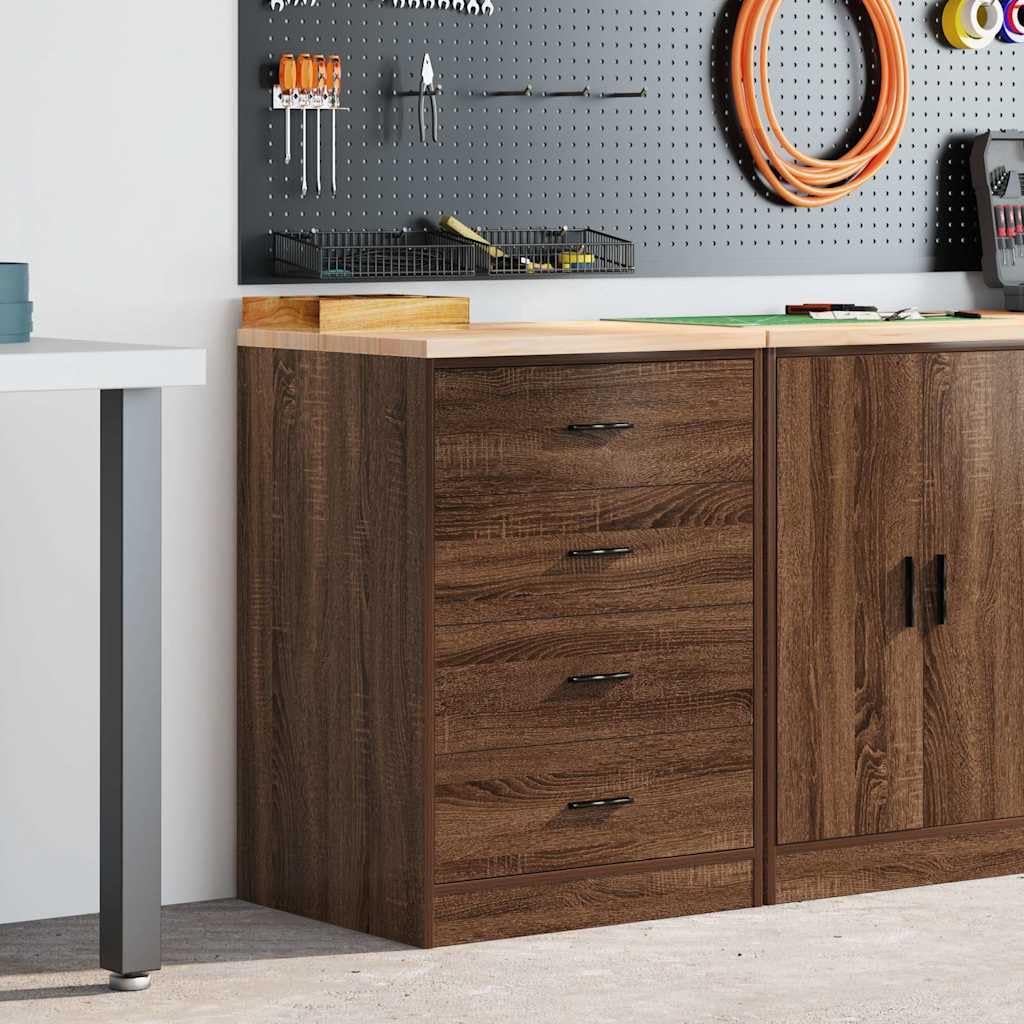 vidaXL Garagen-Aufbewahrungsschrank, Schrank mit Schubladen, Lagerschrank mit Holzarbeitsplatte, Werkzeugschrank Garagenschrank, 60x51x85 cm Massivholz Kiefer