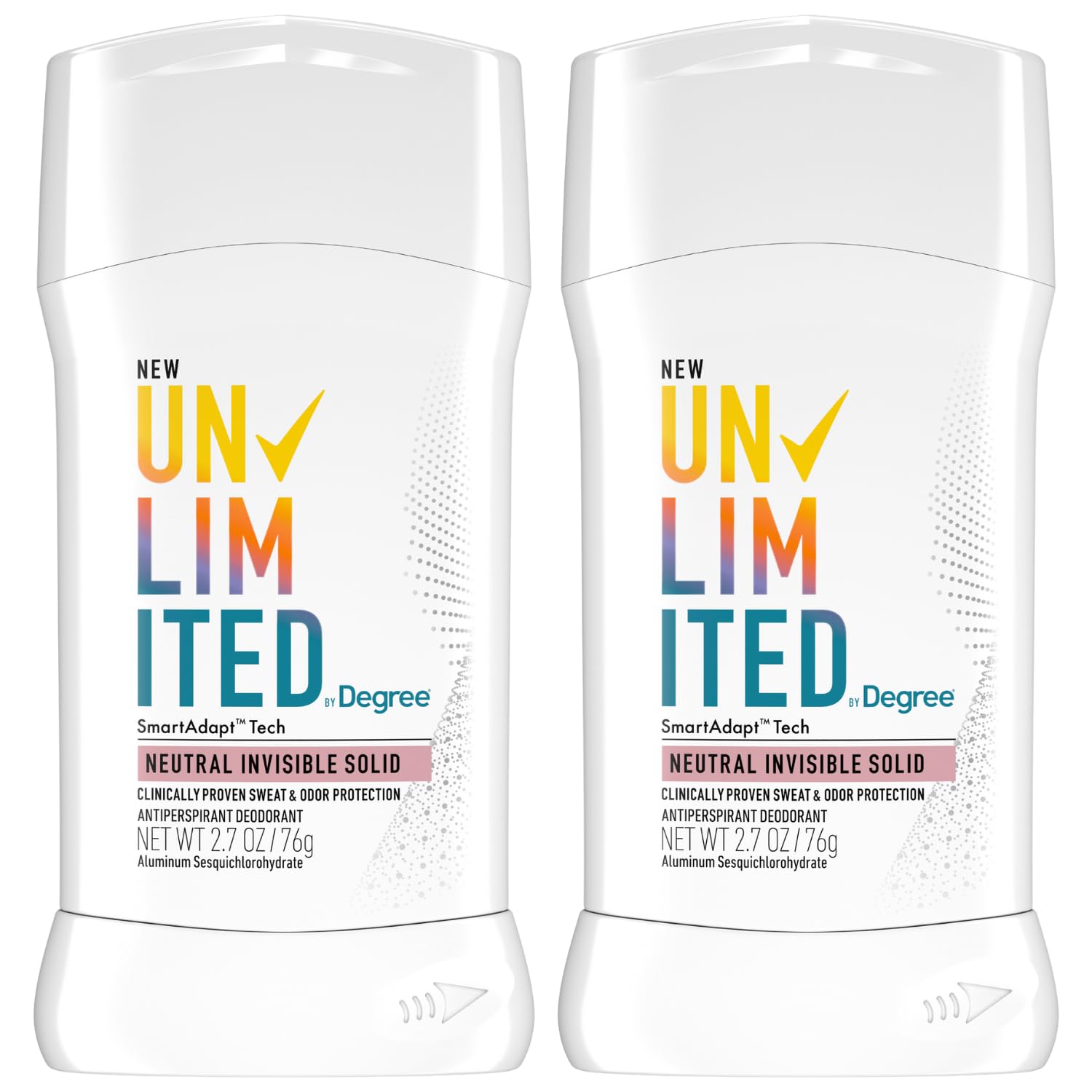 Degree Deodorant, Men, Unlimited Stick Pack - 96-Hour Protection, Neutral (Almond & Lily of the Valley) Scented, 2.7 Oz Ea (Pack of 2)