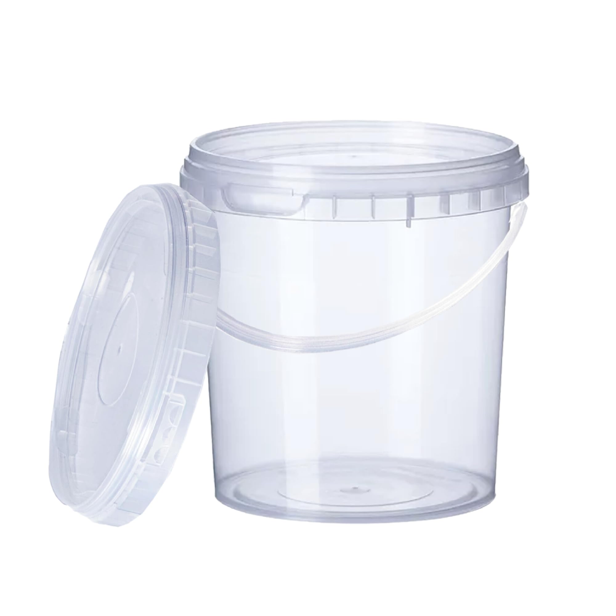 GROWMANIA Pack x50 Cubo Plástico 1L Transparente con Asa – Tupper Hermético Apto para Alimentos, Líquidos y Pintura - Bote Almacenamiento – Tarro Contenedor Resistente