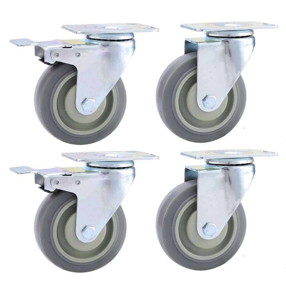 4 przemysłowe Castors do dużych obciążeń gumowe kółka z hamulcem 75 mm / 100 mm / 125 mm uniwersalne kółka skrętne 480 kg ciche kółka meblowe podwójne łożyska kółka płaskie