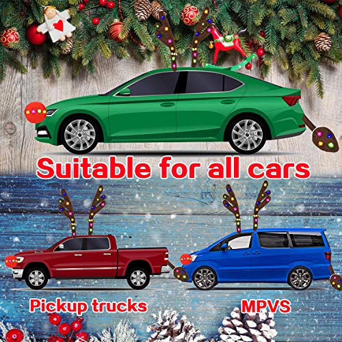 Kooboe Christmas Reindeer Antlers Car Decoration Kit With Led Lights, Vehicle Christmas Car Kit With Jingle Bells Rudolph Reindeer And Nose, Tail For The Trunk, Decoration Kit Best For Any Vehicle #TOP2