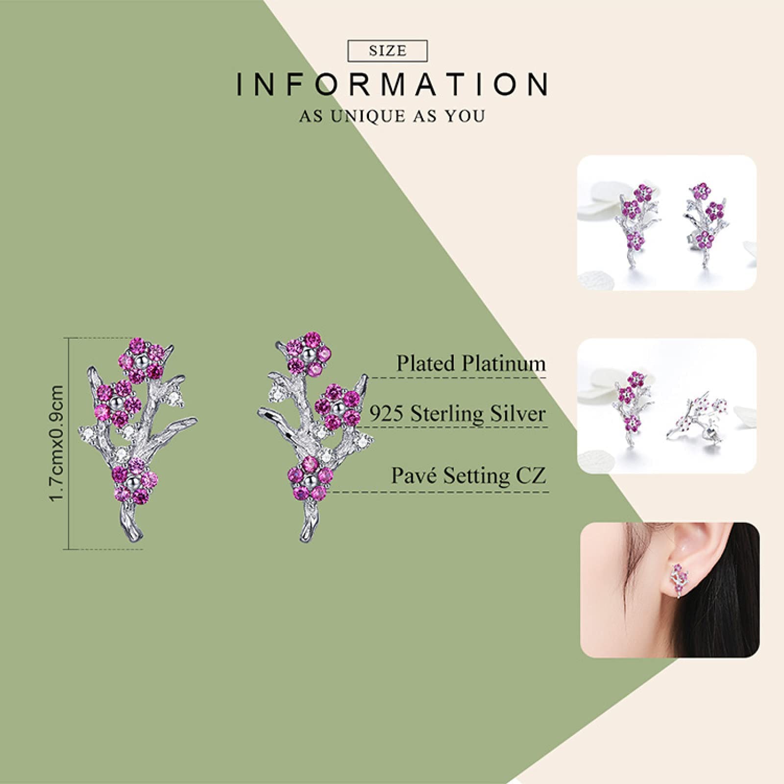 RWRAPS Orecchini per Ragazza Wintersweet Blooming Plum Flower Orecchini a Bottone Donna Gioielli in Argento Regalo Orecchini a Bottone in Argento Sterling 925