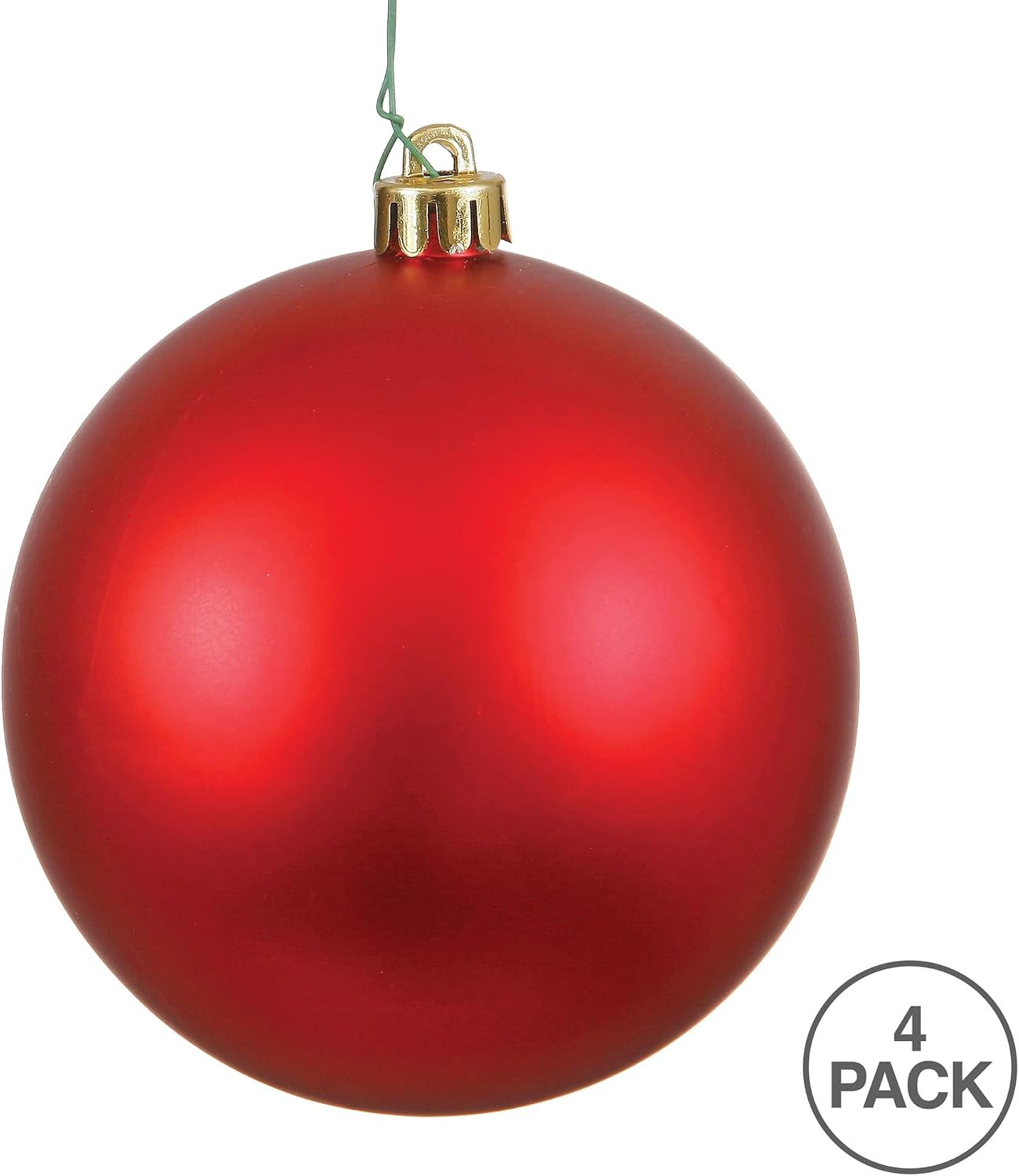Vickerman 4.75" Christmas Ornament Ball, Red Matte Finish, Shatterproof Plastic, UV Resistant, Holiday Christmas Tree Decoration, 4 Pack - Ready to Hang