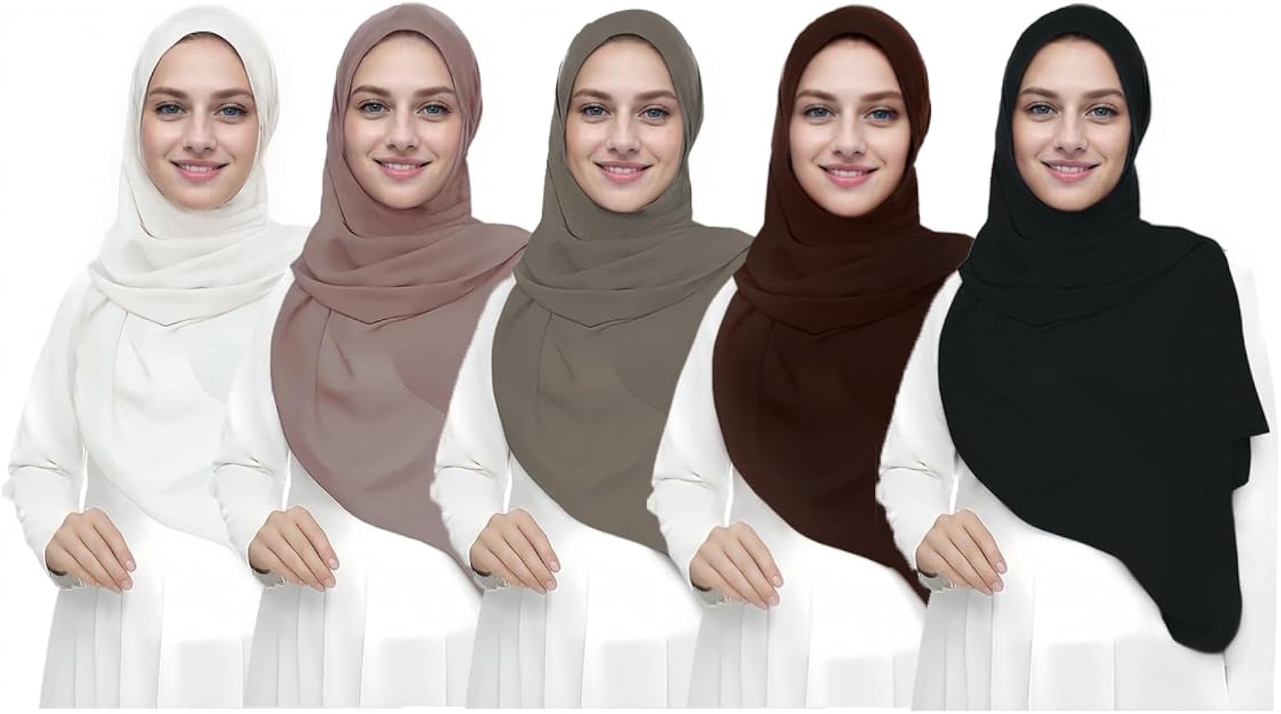 5PCS Chiffon Hijab Head Scarf for Women, Solid Colours, Lightweight-image-22