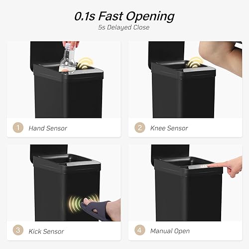 Miniatura 7 de Basurero automático para baño, 4 galones, con sensor de movimiento sin contacto, pequeño, con tapa, inteligente, eléctrico, estrecho, impermeable,