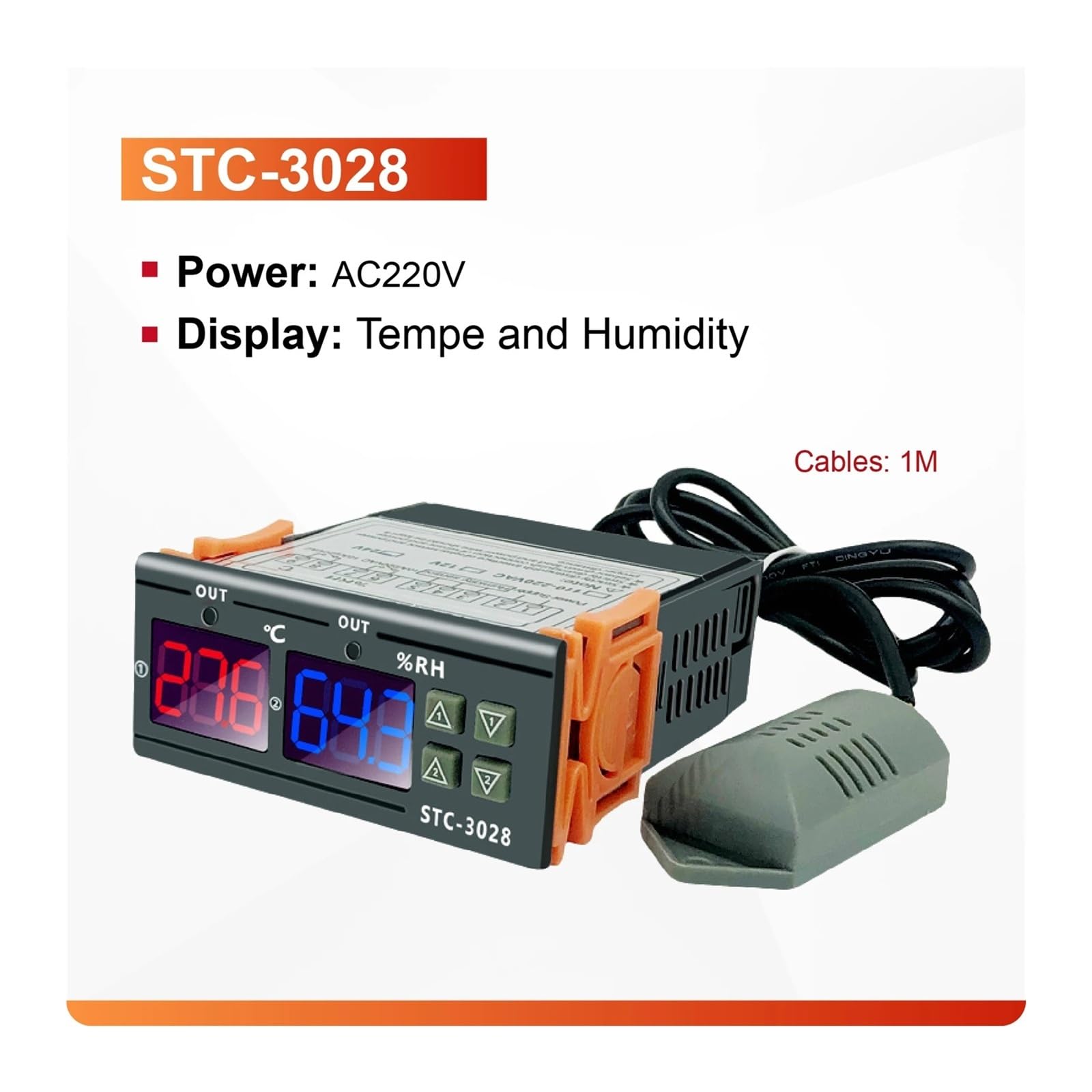 Cyfrowy regulator termostatu z podwójnym wyświetlaczem i podwójnym przekaźnikiem, 12 V/24 V/220 V, przełącznik kontroli temperatury i wilgotności (STC-3028-12V)