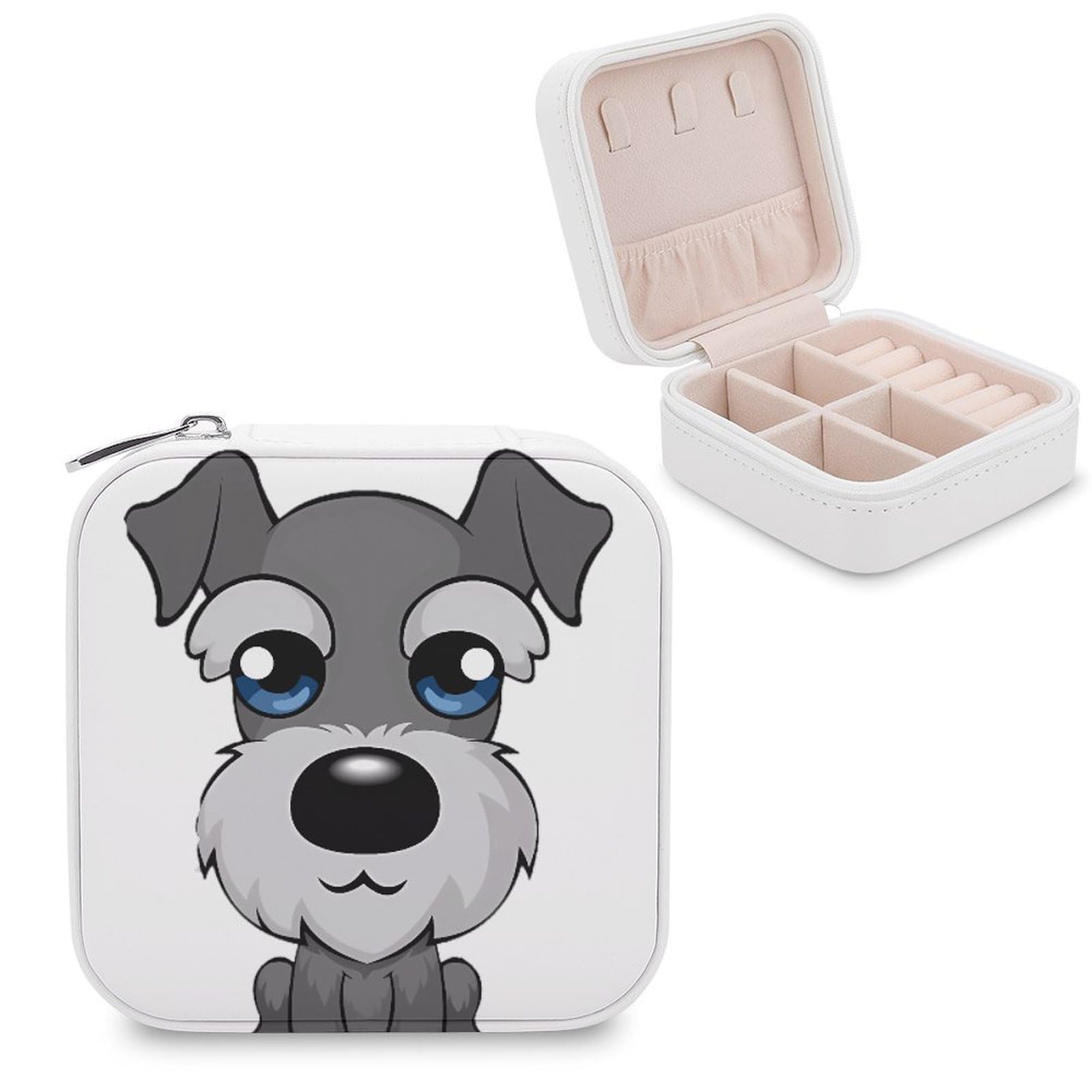 Boîte à bijoux Schnauzer avec séparateurs amovibles et doublure flanelle anti-rayures