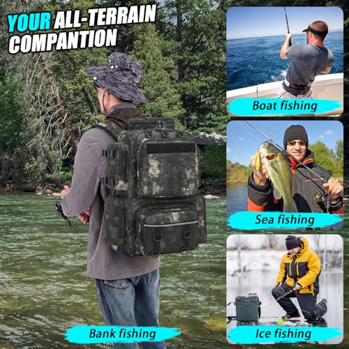 Image of Tactical Fishing Backpack with 4 Tackle Boxes, Rod Holders & Bottle Holder