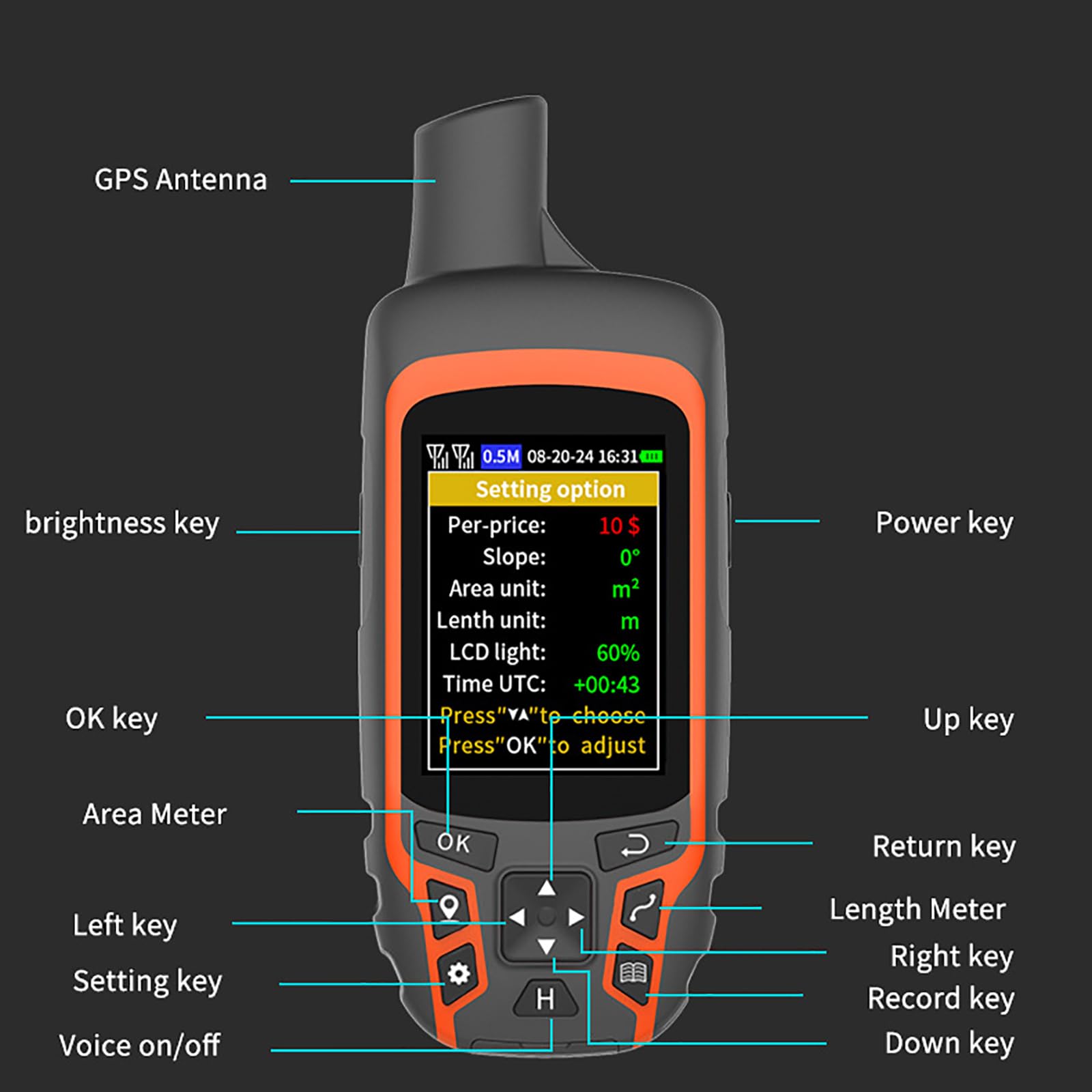 GPS Survey Equipment, Land Surveying Machine, GPS Land Meter con Batteria Ricaricabile da 2500 mAh, per la misurazione della Distanza del Fronte dell'Acqua dell'area in Pendenza