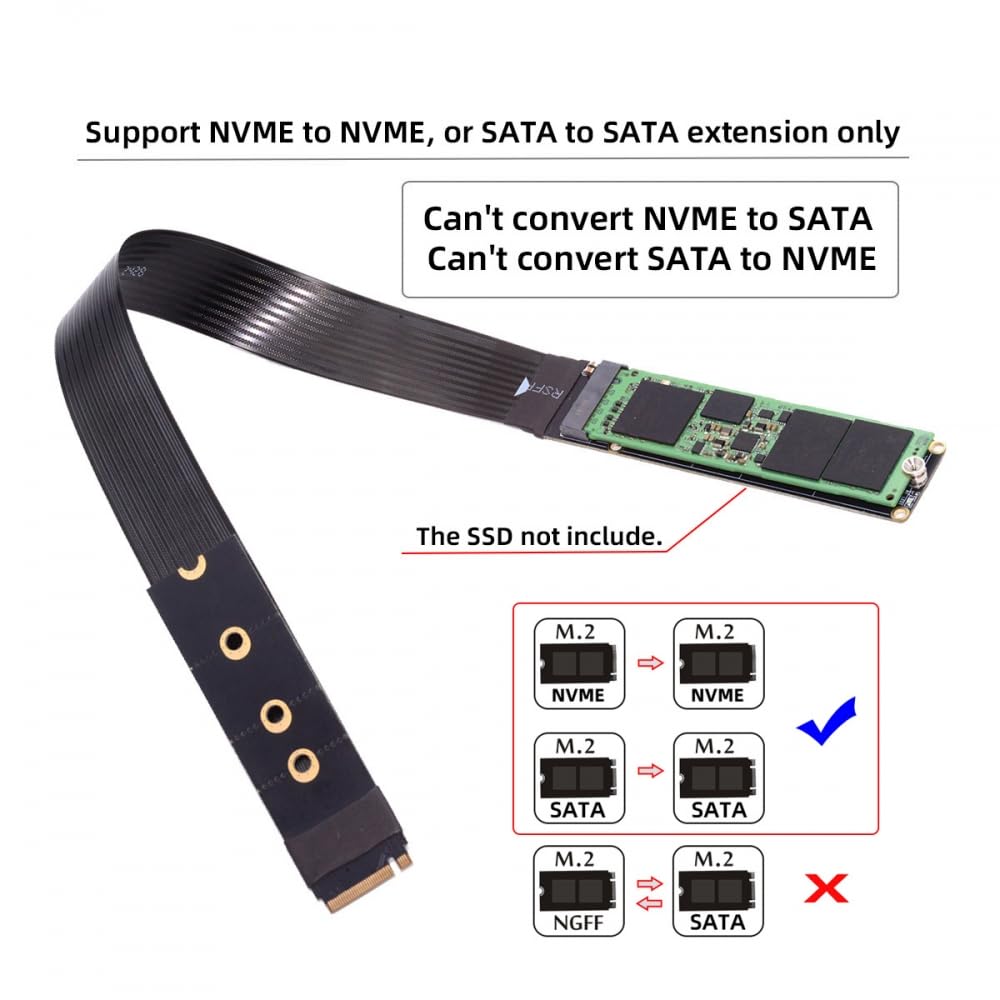 CY Adattatore NGFF M-Key NVME maschio a femmina estensione cavo PCI Express 30 cm PCI-E 4.0 per scheda madre SSD 2230/2242/2260/2280